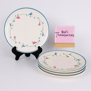 Savoir Vivre PORTOFINO BLUE JF 036 Pink Blue Flowers Ceramic Salad Plates Set 4